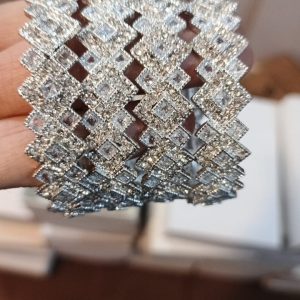 STERLING SILVER DESIGNER ITALIAN MADE TENNIS BANGLE 4 CREATED STONES