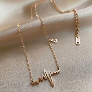 Exquisite Emerald Lifeline Pulse Pendant Heartbeat-Fine Dainty High Quality Gold Plated Chain For Girls