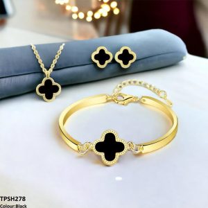Newly Designed Stainless Steel Plum Blossom Plant One Leaf Flower Bracelet With Pandent+Lockate Waterproof For Womens Clover