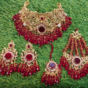 Exquisite Emerald Egyptian Bridal Set Earring Tikka + Jhumer Gold Style Elevate Your look By Wearing these Extra Ordinary Stone Collar sets