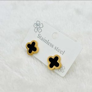 Unique Style Stainless Steel Black Clover Leaf Earrings