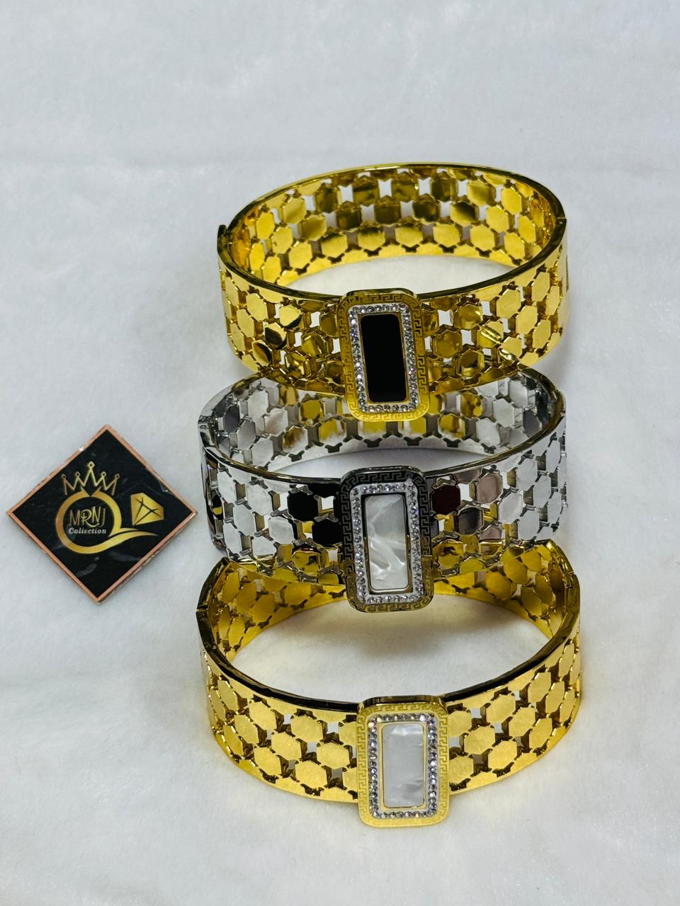 Vintage Stainless Steel Rhinestones Bracelet Bangle Fashion Multiple Row Geometric Polygon Bracelet Wristband Waterproof Bangle - Image 3