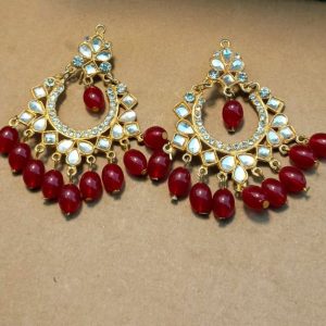 New Elegant Hand made Polki Style Gold Casting kundun chand bali