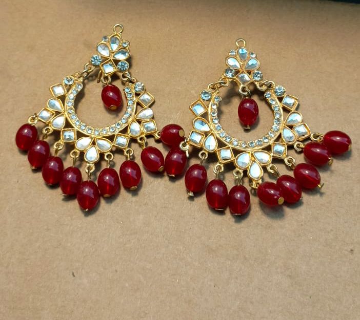 New Elegant Hand made Polki Style Gold Casting kundun chand bali