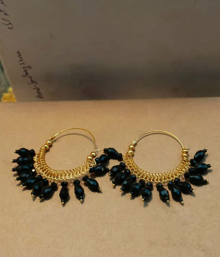 Multicolour Crystal HoopsTraditional Punjabi Earrings Bali Moti In 3 Different colour Black.Golden.Multi.whaite - Image 3