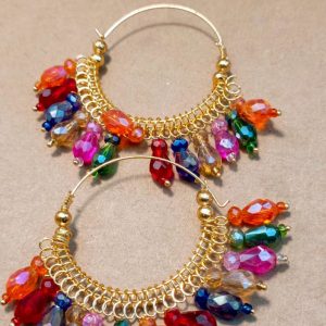 Multicolour Crystal HoopsTraditional Punjabi Earrings Bali Moti  In 3 Different colour Black.Golden.Multi.whaite
