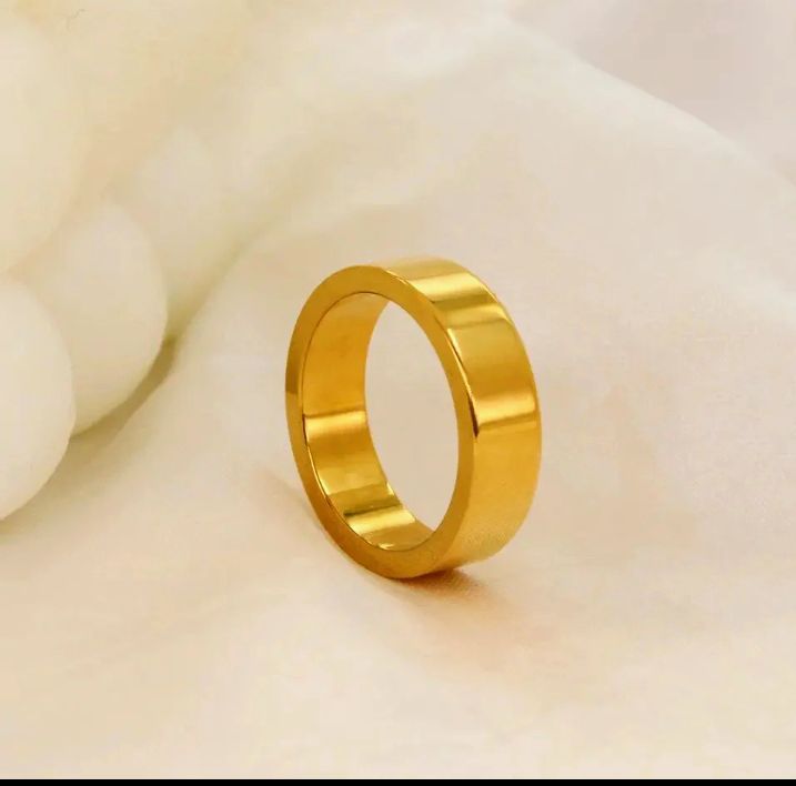 New Gold Plated STAINLESS STEEL FLAT ROUND GOLDEN RING