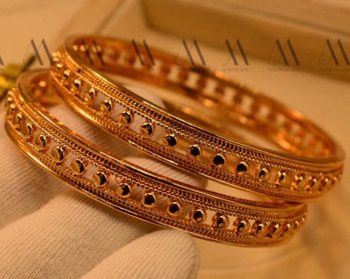 New Embellished Gold Style 3D Bangle pair