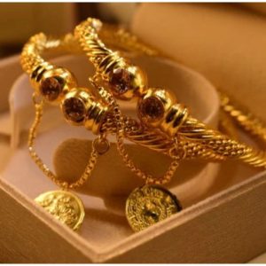 New Embellished Stylish Coin Gold Design Adjustable Bangles Set for Girls/Women