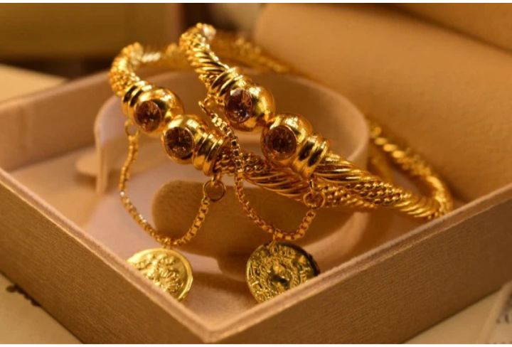 New Embellished Stylish Coin Gold Design Adjustable Bangles Set for Girls/Women