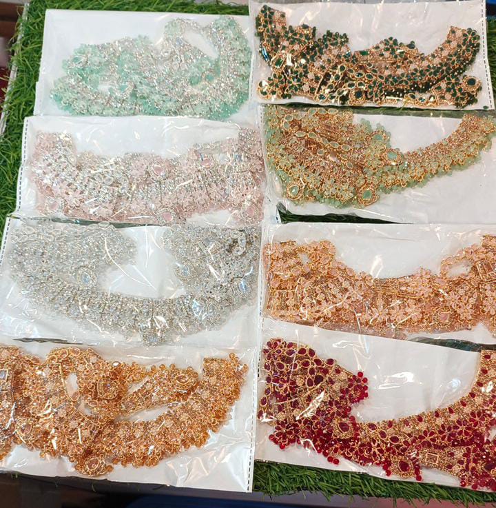 American Diamond Beautiful Zircon Necklace Set with Precious Stone - Image 2