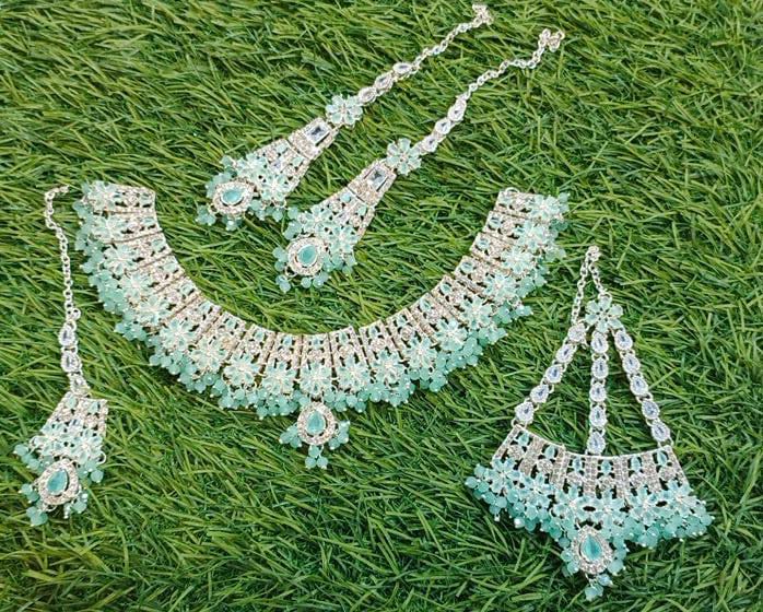 American Diamond Beautiful Zircon Necklace Set with Precious Stone