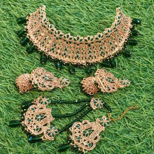 Exquisite Collar Set with Jhumka + Tikka + Jhumar in New Style