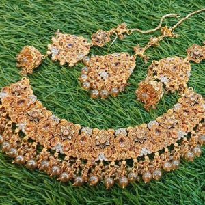 New Kaashi Style Traditional Casting Choker with Jhumka + Earring + Tikka