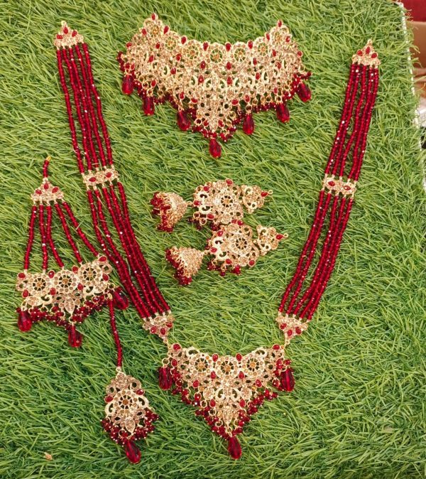 Beautiful Elegant Rani Bridal Collar Set with Jhoomar + Tikka + Earring