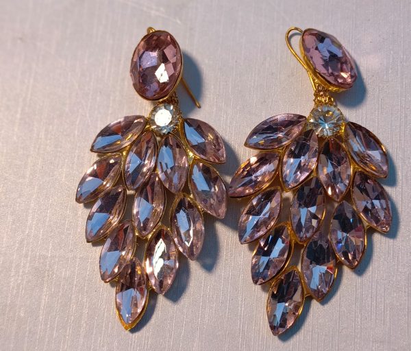 Pink Beautiful Leaf Crystal Earring