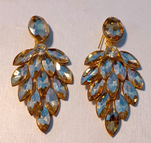 Golden Beautiful Leaf Crystal Earring