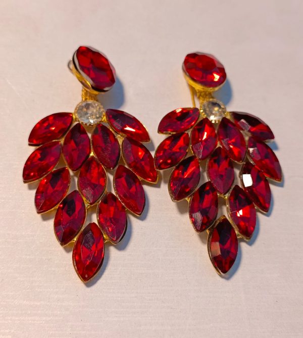 Red Beautiful Leaf Crystal Earring