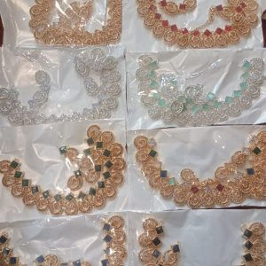 New Embellished Zircon Pink Stone Necklace Set Earring & Tika with All IN Differnt Colour